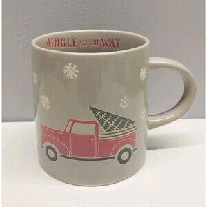 New Red Truck Christmas Coffee Tea Mug Cup Snowflakes Tree Jingle All The Way